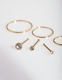 Gold Nose Stud & Hoop 6 Pack - link has visual effect only