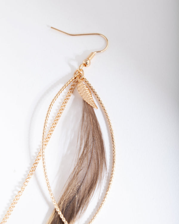 Brown Gold Feather Earrings