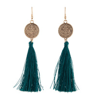 Green Antique Gold Etched Coin Tassel Earrings - link has visual effect only