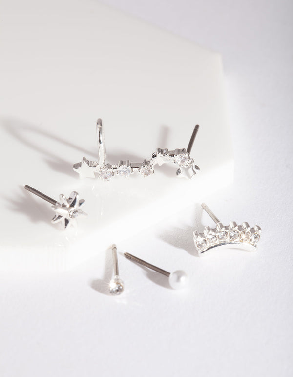 Silver Pearl Star Cluster Ear Pack