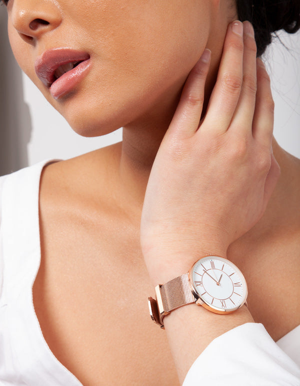 Rose Gold Classic Mesh Strap Watch