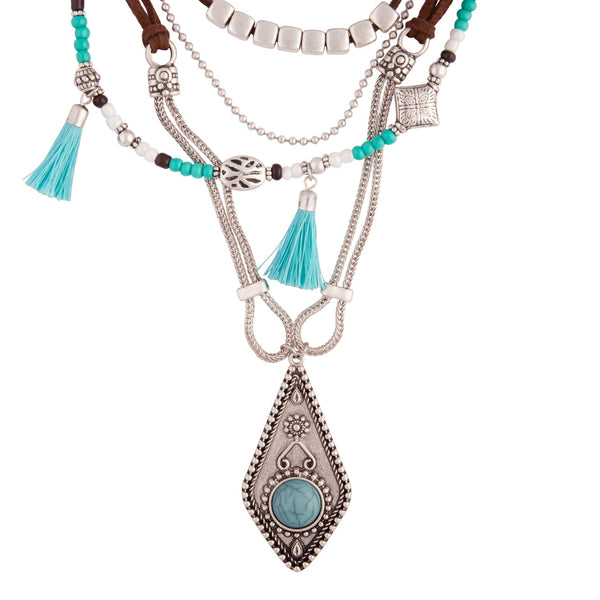 Brown Multi Row Tassel Necklace