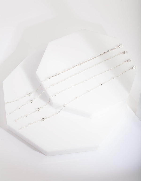 Silver Diamante Twist Anklet Bracelet Pack