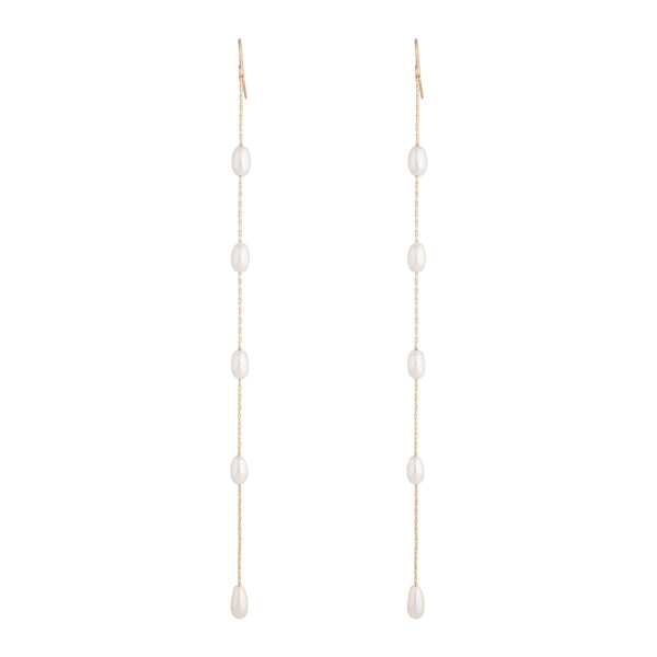 Gold Pearl Chain Drop Earrings
