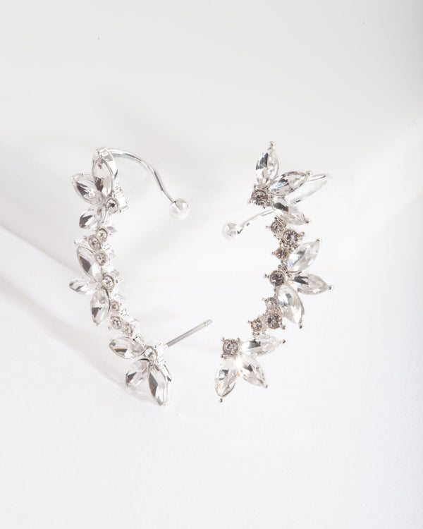 Silver Diamante Leaf Ear Cuff