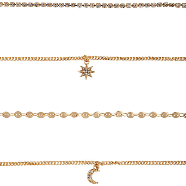 Gold Celestial Anklet Bracelet 4 Pack