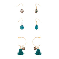 Antique Gold 3 Pack Tassel Stone Hoop Earring - link has visual effect only