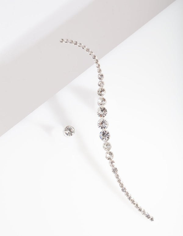 Silver Diamante Curved Bar Earrings