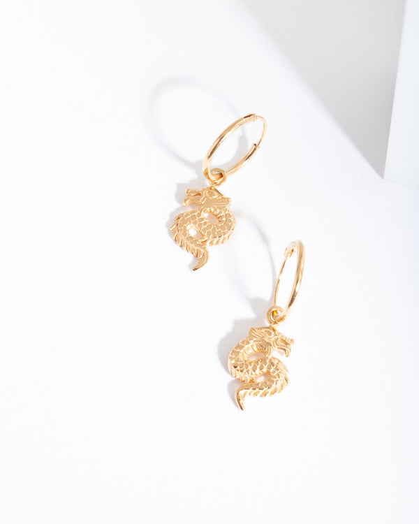 Gold Plated Sterling Silver Dragon Hoop Earrings