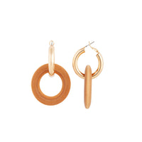 Gold Wood Brown Huggie Hoop Earrings - link has visual effect only