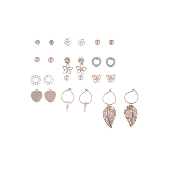 Rose Gold Flower Stud Hoop Earring Pack