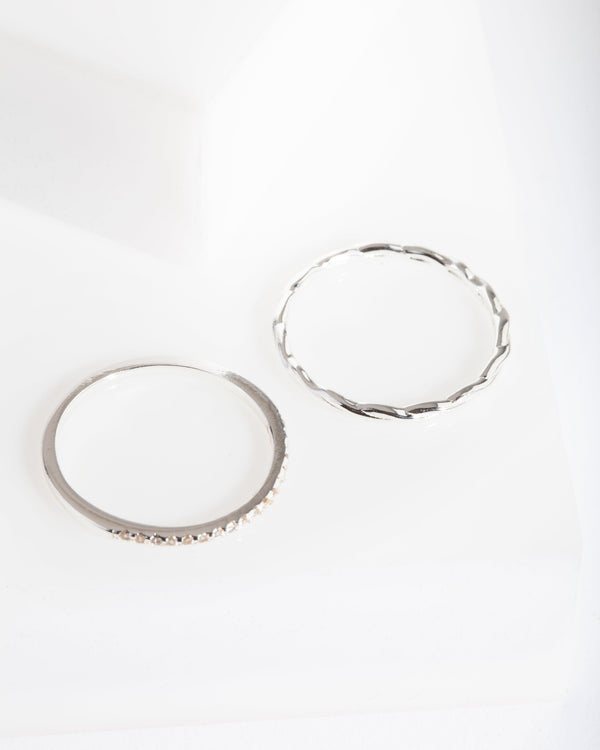 Sterling Silver Cubic Zirconia and Twisted Ring Stack