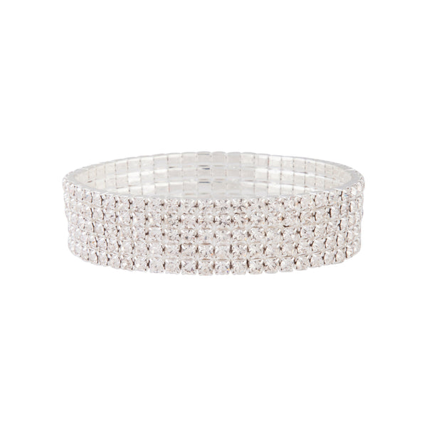 Silver Row Diamante Stretch Bangle