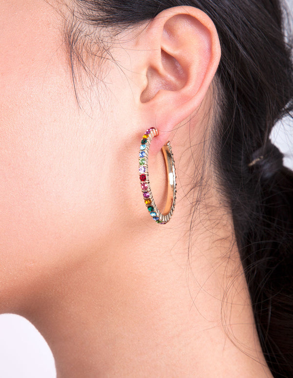 Gold Rainbow Diamante Hoop Earring Pack