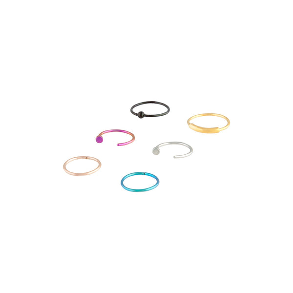 Mixed Coated Metal Ball Ring Nose Ring 6 Pack