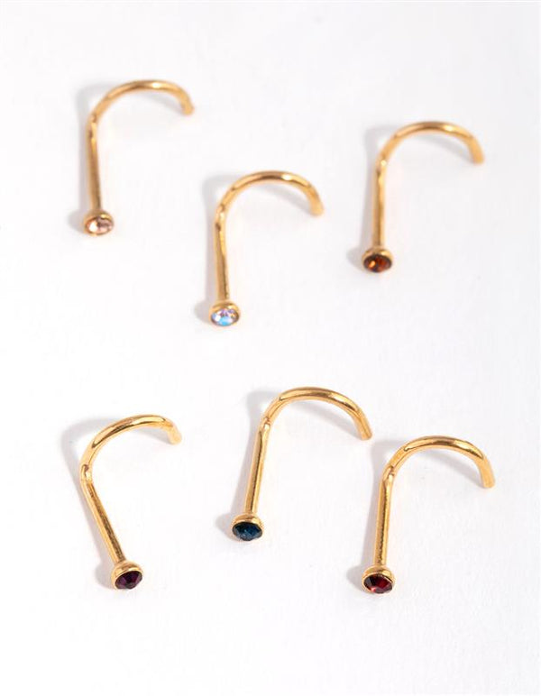 Surgical Steel Gold Classic Gem 6-Pack Nose Stud