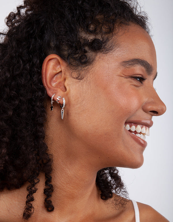 Silver Star Charm Huggie Earrings