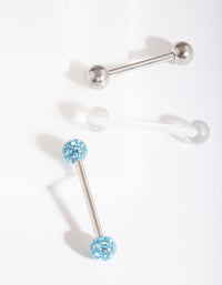 Rhodium Blue Diamante Tongue Bar Pack - link has visual effect only