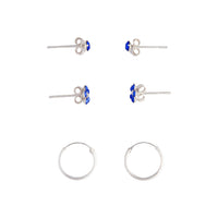 Sterling Silver Blue Stud, Flower And Hoop Pack - link has visual effect only