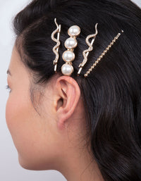 Gold Snake Pearl Hair Clip Pack - link has visual effect only
