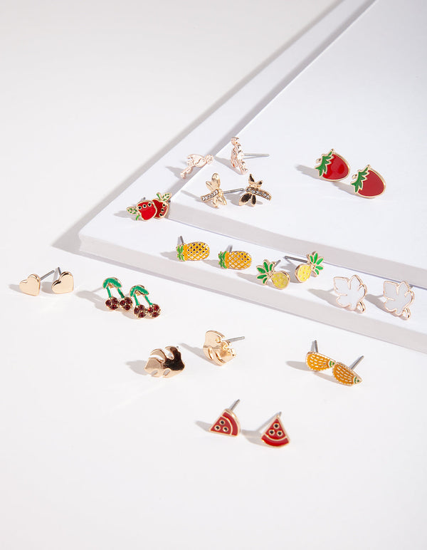 Gold Enamel Fruit Stud Earring 20 Pack