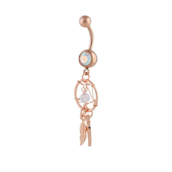 Rose Gold Surgical Steel Diamante Dreamcatcher Belly Bar