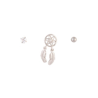 Rhodium Surgical Steel Dreamcatcher Barbell 3-Pack - link has visual effect only