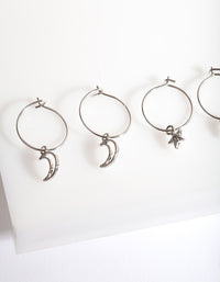 Silver Multi Charm Hoop Earrings - link has visual effect only