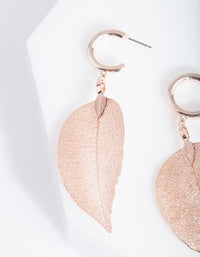 Rose Gold Leaf Hoop Earrings - link has visual effect only
