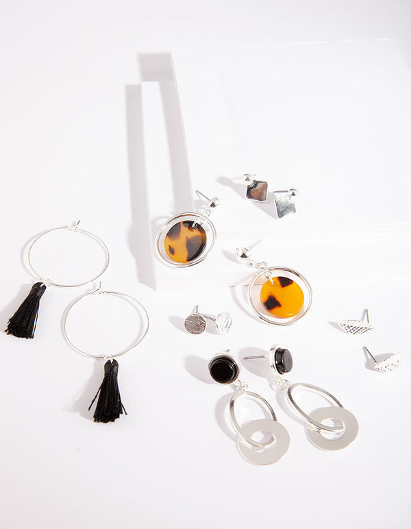 Silver Tortoiseshell Tassel Earring Pack