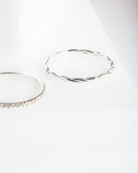 Sterling Silver Cubic Zirconia and Twisted Ring Stack - link has visual effect only