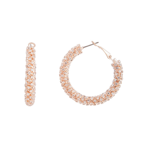 Rose Gold Diamante Cup Chain Hoop Earrings
