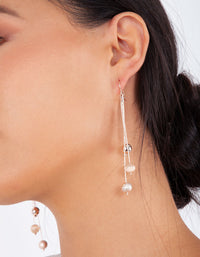 Rose Gold Trio Bead Drop Earrings - link has visual effect only