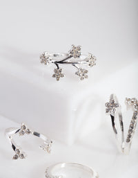 Silver Floral Diamante Ring Pack - link has visual effect only