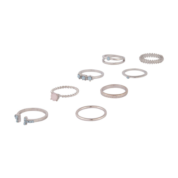 Rhodium Mixed Diamante Open Ring 8 Pack