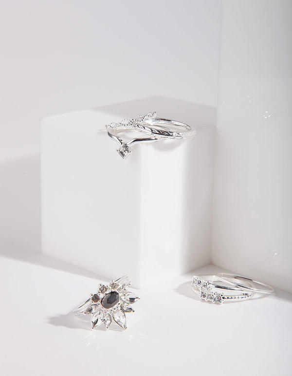 Silver Diamante Stack Ring 3 Pack