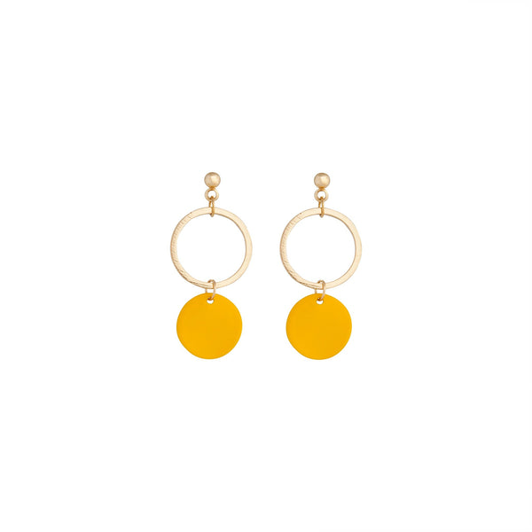 Gold Yellow Circle Disc Earrings