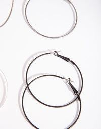 Silver Black Mixed Hoop Earring 3 Pack - link has visual effect only