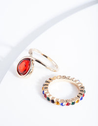 Gold Rainbow Diamante Red Ring Pack - link has visual effect only