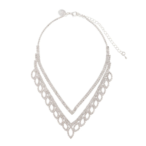 Silver Diamante Leaf Earrings Necklace Set