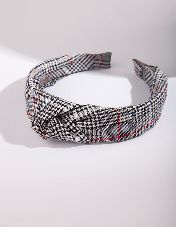 Black White Check Red Stripe Headband