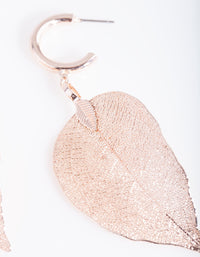Rose Gold Leaf Hoop Earrings - link has visual effect only