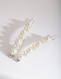 Silver Pearl Cluster Duo Hair Clip Pack - link has visual effect only