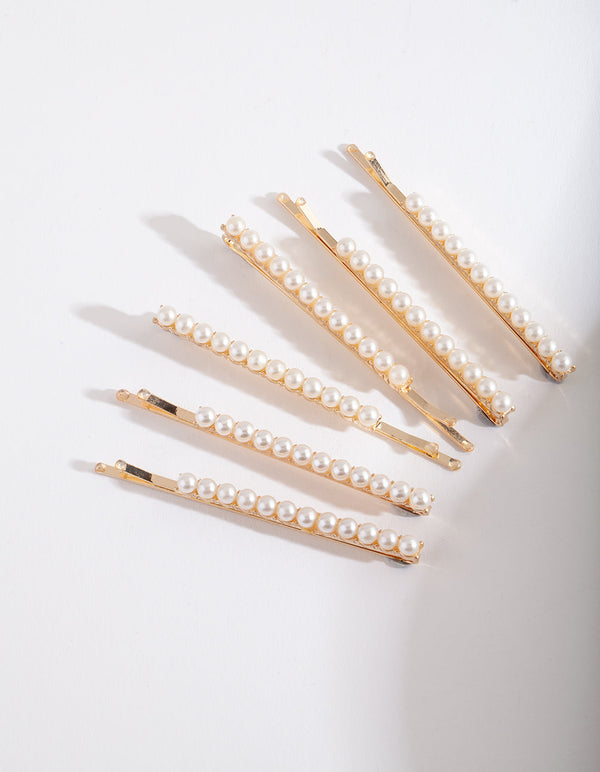 Gold Pearl Hair Pin 6 Pack