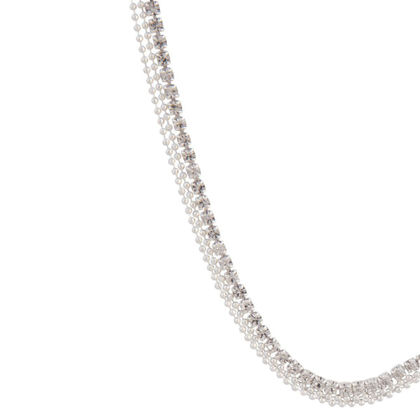 Silver Multi Row Diamante Chain Necklace