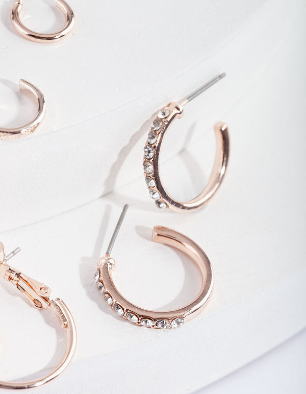 Rose Gold Diamante Sleeper Earring Pack