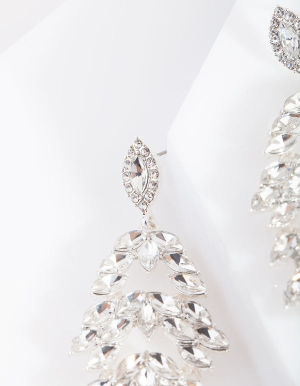 Silver Navette Stone Drop Earrings