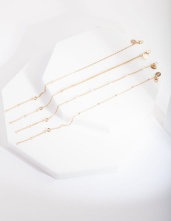 Gold Chain Pearl Anklet Bracelet Pack