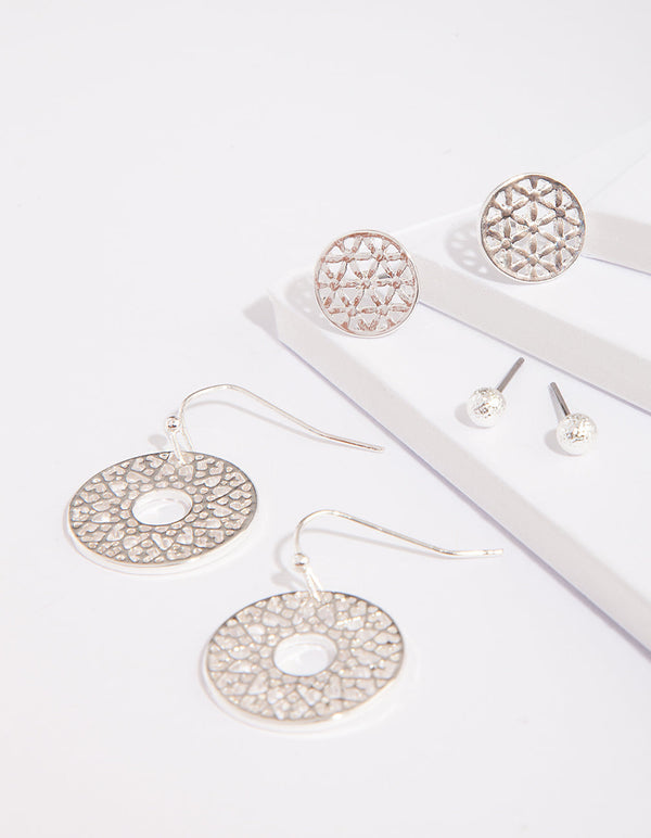 Silver Filigree Disc Earring 3 Pack