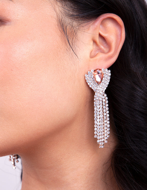 Rose Gold Pink Diamante Earrings